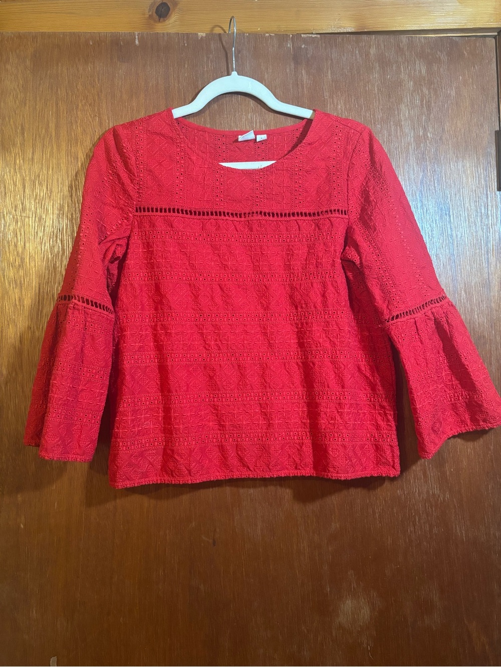 GAP Red Eyelet Bell-Sleeve Long Sleeve Top